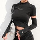 Mock-neck Cropped T-shirt With Sleeves