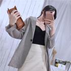 Dual-pocket Houndstooth Blazer Coffee - One Size