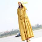 Crew-neck Embroidered Long-sleeve Maxi Dress