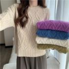 Round-neck Plain Cable Knit Long-sleeve Sweater