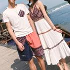 Couple Matching Spaghetti Strap Midi Patterned Dress / Short-sleeve T-shirt / Patterned Shorts