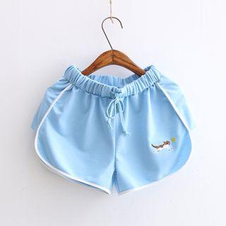 Cat Embroidered Sweat Shorts