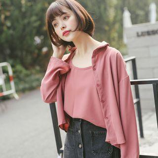 Set: Plain Camisole Top + Shirt