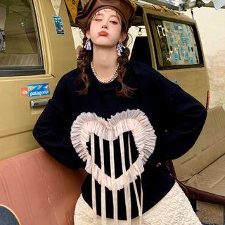 Ruffle Heart Applique Strappy Sweatshirt
