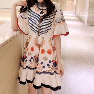 Elbow-sleeve Pattern A-line Dress