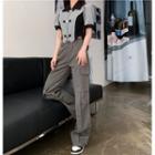 High-waist Cargo Pants / Short-sleeve Color-block Polo Collar Top