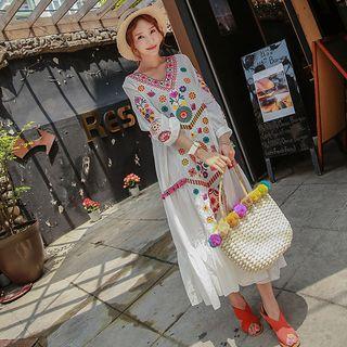 V-neck Embroidered Long Dress