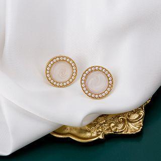 Faux Pearl Disc Earring 1 Pair - E2970 - As Shown In Figure - One Size