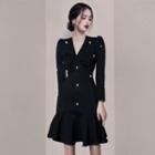 Puff-sleeve Rhinestone Floral A-line Dress