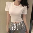 Short Sleeve Chain Fringed Hem Tee
