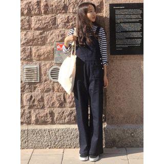 Pocket-detail Denim Suspender Pants One Size
