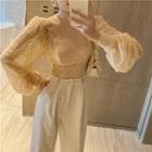 Lace Lantern-sleeve Blouse / Cropped Straight-fit Pants