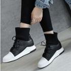 Knit Panel Lace-up Hidden Wedge Short Boots