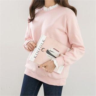 Frill-trim Brushed-fleece Lined Sweatshirt