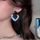 Rhinestone Heart Drop Earring E2703 - 1 Pair - Needle - Black - One Size