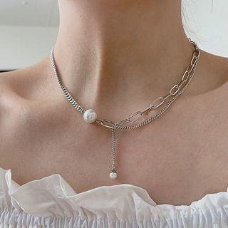 Faux Pearl Sterling Silver Choker Xl1764 - Silver - One Size