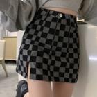 Chessboard Denim Semi Skirt