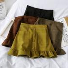 Ruffled-hem Woolen Mini Skirt