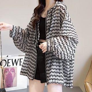 Pattern Zip Up Hoodie Black & White - One Size