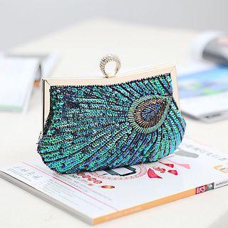 Sequined Evening Clutch Peacock Green - One Size