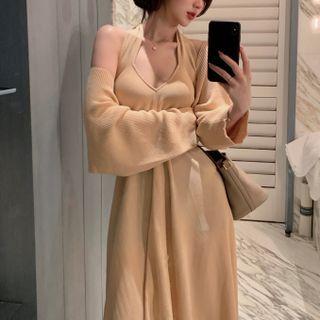 Halter-neck High-low A-line Dress / Cropped Cardigan