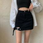 Cut-out Denim Mini Pencil Skirt