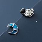 Moon Stud Earring 1 Pair - Blue & Silver & Black - One Size