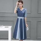 Short-sleeve Chiffon Pleated Midi Dress