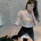 Double-breasted Ruffled Crop Shirt / Mock Two-piece Mini Skirt