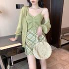 Knit Camisole Top / Light Jacket / Plaid A-line Skirt