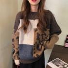 Leopard Print Color Block Sweater Sweater - As Shown In Figure - One Size