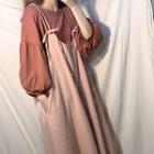 Lantern-sleeve Plain Top / Wide-leg Plain Jumper Pants