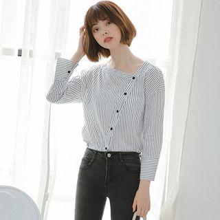3/4-sleeve Straight Striped Sheath Blouse