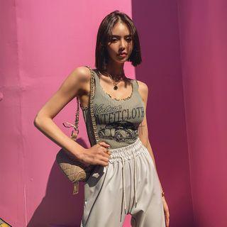 Printed Lettuce-edge Slim-fit Tank Top