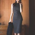 Sleeveless Striped Dress / Cape Jacket