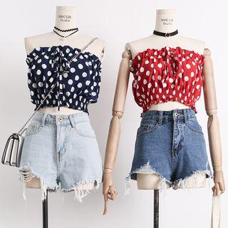 Tie-front Polka-dot Cropped Tube Top
