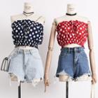 Tie-front Polka-dot Cropped Tube Top