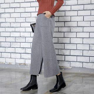 High-waist Wide-leg Cropped Knit Pants