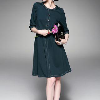 3/4-sleeve Mock Two-piece A-line Dress