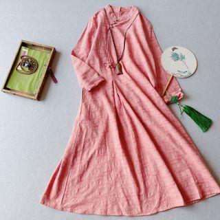 Long-sleeve Midi Shift Cheongsam Dress