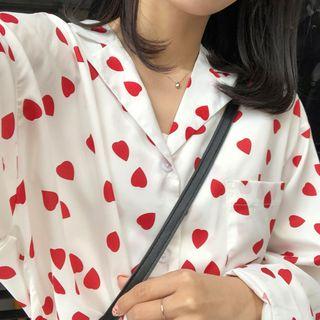 Heart Print Notch-lapel Shirt Love Heart - One Size