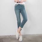 Lace-trimmed Washed Capri Jeans