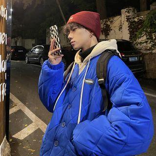 Mock Two-piece Hooded Quilted Button-up Jacket