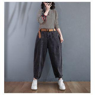 High-waist Washed Denim Harem Jeans