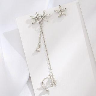 Flower Rhinestone Asymmetrical Dangle Earring 1 Pair - Stud Earrings - Silver - One Size