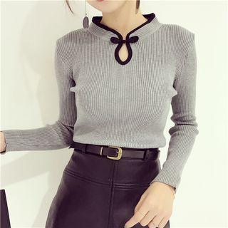 Keyhole Neck Long-sleeve Sweater