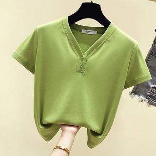V-neck Short-sleeve Henley T-shirt