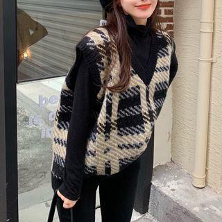 Printed Loose Knit Vest / Cowl-neck Plain T-shirt