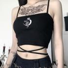Moon Embroidered Cropped Camisole Top Black - One Size