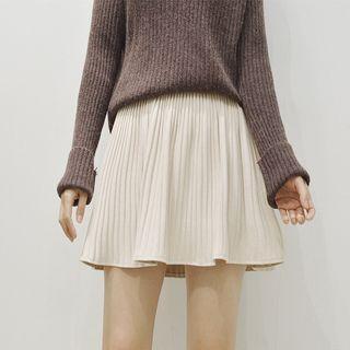 Accordion Pleat Faux Suede Mini Skirt